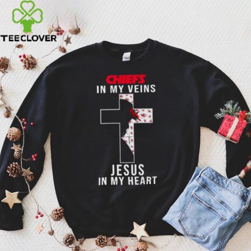 Kansas City Chiefs Nfl In My Veins Jesus In My Heart Cross 2024 T Shirt