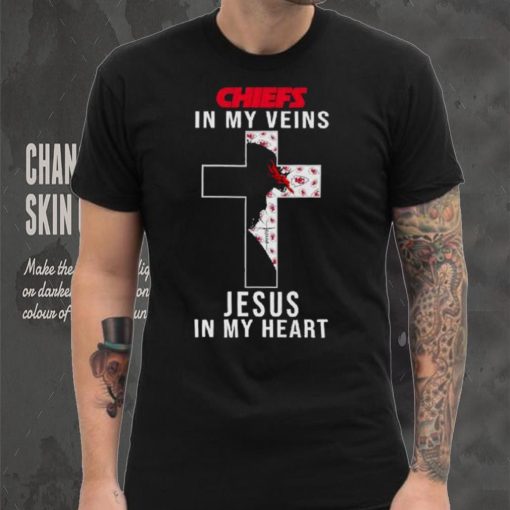 Kansas City Chiefs Nfl In My Veins Jesus In My Heart Cross 2024 T Shirt