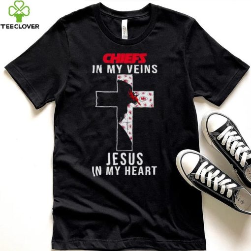 Kansas City Chiefs Nfl In My Veins Jesus In My Heart Cross 2024 T Shirt