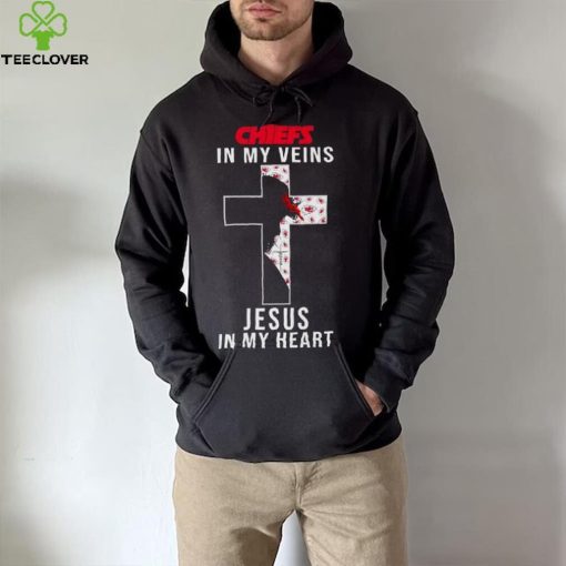 Kansas City Chiefs Nfl In My Veins Jesus In My Heart Cross 2024 T Shirt