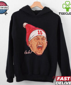 Kansas City Chiefs Patrick Mahomes wearing Santa hat signature shirt