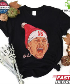 Kansas City Chiefs Patrick Mahomes wearing Santa hat signature shirt