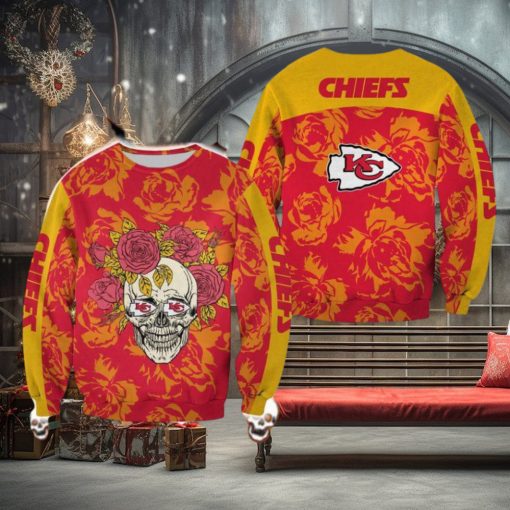 Kansas City Chiefs Skull And Rose Pattern Carolers Halloween Ugly Sweater For Men And Women Gift Christmas