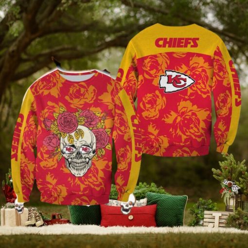 Kansas City Chiefs Skull And Rose Pattern Carolers Halloween Ugly Sweater For Men And Women Gift Christmas