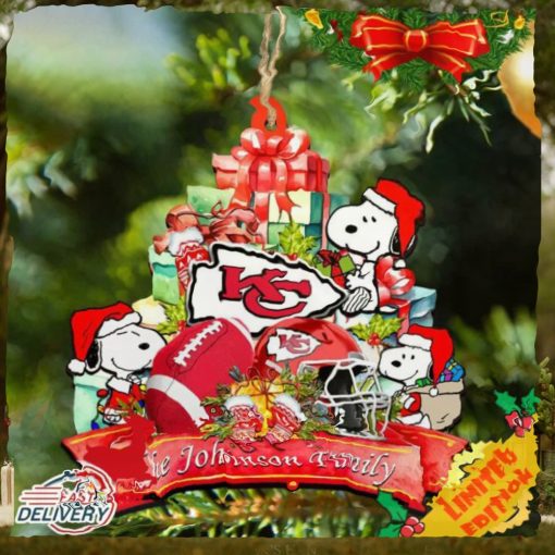 Kansas City Chiefs Snoopy And NFL Sport Ornament Personalized Your Family Name