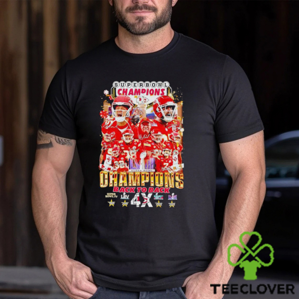 Kansas City Chiefs Super Bowl Champions back to back 4x signatures shirt Kansas City Chiefs Super Bowl Champions back to back 4x signatures shirt
