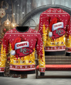 Kansas City Chiefs Symbol Wearing Santa Claus Hat Ho Ho Ho Personalized Ugly Christmas Sweater