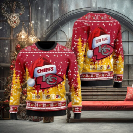 Kansas City Chiefs Symbol Wearing Santa Claus Hat Ho Ho Ho Personalized Ugly Christmas Sweater