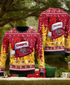 Kansas City Chiefs Symbol Wearing Santa Claus Hat Ho Ho Ho Personalized Ugly Christmas Sweater