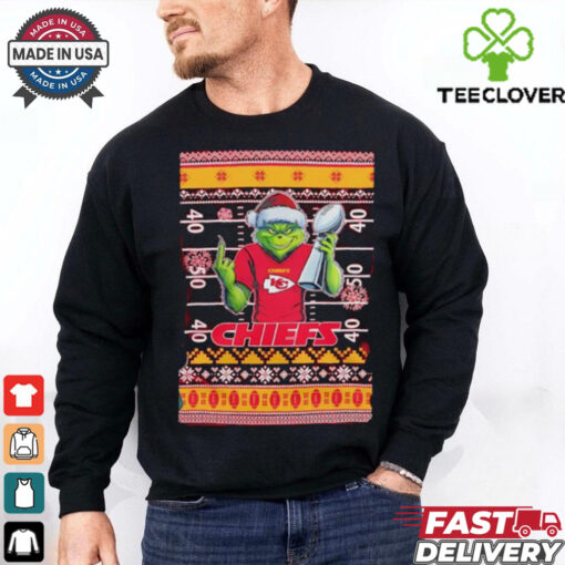Kansas City Chiefs X Grinch Christmas with Super Bowl Trophy ugly Christmas shirt