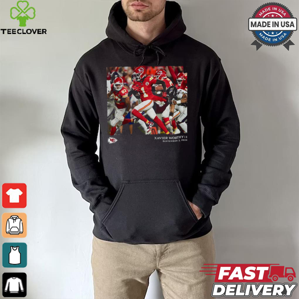 Kansas City Chiefs Xavier Worthy Black NFL Flash Features Week 1 T Shirt Kansas City Chiefs Xavier Worthy Black NFL Flash Features Week 1 T Shirt