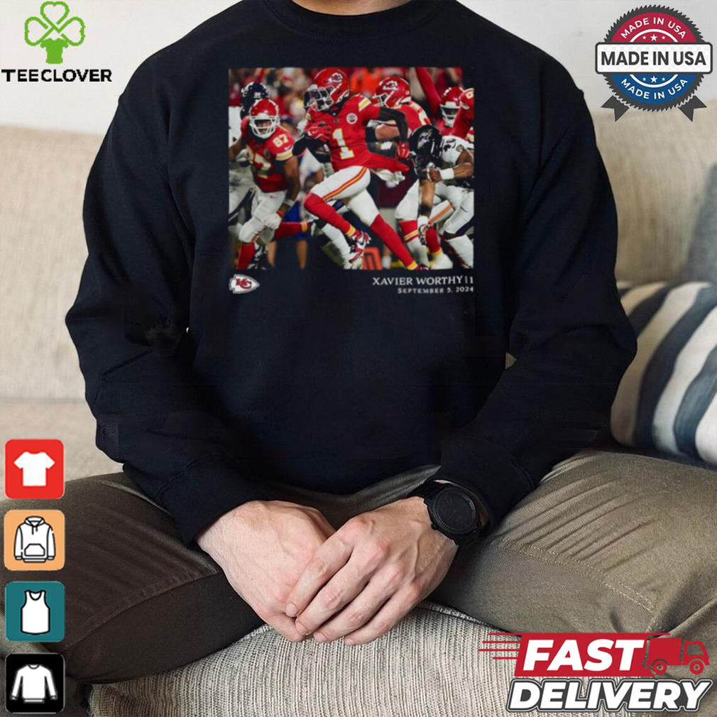 Kansas City Chiefs Xavier Worthy Black NFL Flash Features Week 1 T Shirt Kansas City Chiefs Xavier Worthy Black NFL Flash Features Week 1 T Shirt