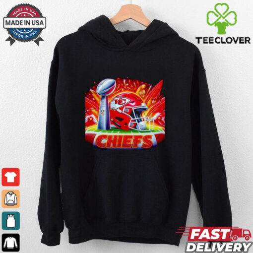 Kansas City Chiefs helmet and Super Bowl trophy shirt