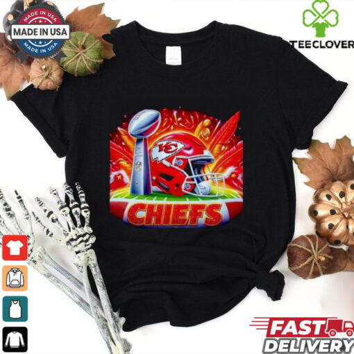 Kansas City Chiefs helmet and Super Bowl trophy shirt