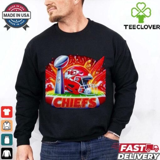 Kansas City Chiefs helmet and Super Bowl trophy shirt