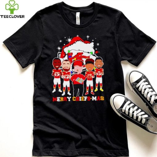 Kansas City Chiefs logo wearing hat santa merry Christmas Shirt