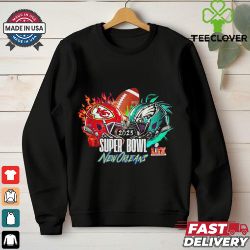Kansas City Chiefs vs Philadelphia Eagles helmet Super Bowl 2025 shirt