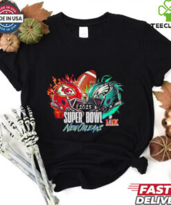 Kansas City Chiefs vs Philadelphia Eagles helmet Super Bowl 2025 shirt