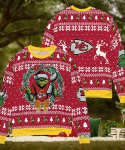 Kansas City Chiefs x Grinch NFL Dr. Seuss How the Grinch Stole Christmas with Super Bowl Trophy Ugly Christmas Sweater Red