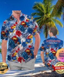 Kansas Jayhawks America Flag Tropical Floral Aloha Hawaiian Shirt Beach Shorts Custom Name For Men Women