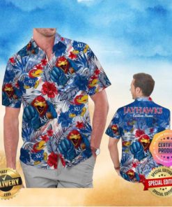 Kansas Jayhawks America Flag Tropical Floral Aloha Hawaiian Shirt Beach Shorts Custom Name For Men Women