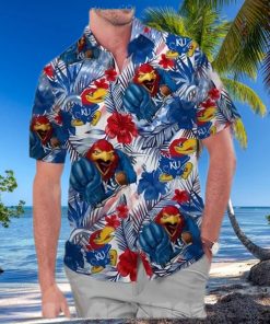 Kansas Jayhawks America Flag Tropical Floral Aloha Hawaiian Shirt