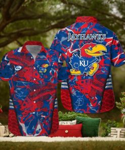 Kansas Jayhawks Fishing Short Sleeve Button Up Tropical Hawaiian Shirt