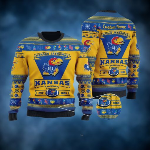 Kansas Jayhawks NCAA Custom Name Ugly Christmas Sweater