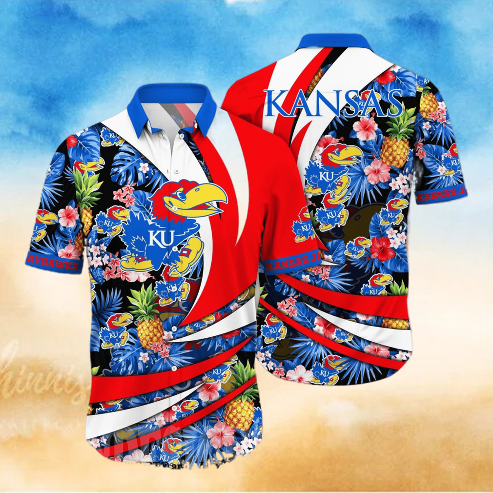 Kansas Jayhawks NCAA Flower Tropical 3D All Over Printed Hawaiian Shirt Kansas Jayhawks NCAA Flower Tropical 3D All Over Printed Hawaiian Shirt