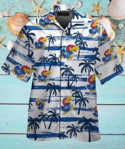Kansas Jayhawks Short Sleeve Button Up Tropical Hawaiian Shirt