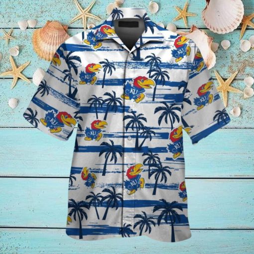 Kansas Jayhawks Short Sleeve Button Up Tropical Hawaiian Shirt