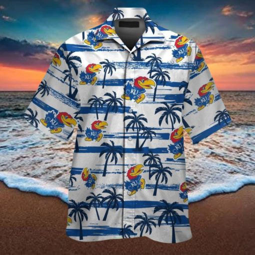 Kansas Jayhawks Short Sleeve Button Up Tropical Hawaiian Shirt