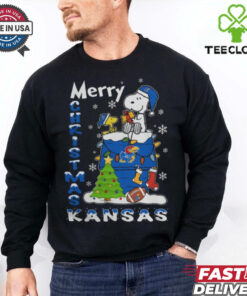 Kansas Jayhawks Snoopy And Woodstock Merry Christmas Shirt