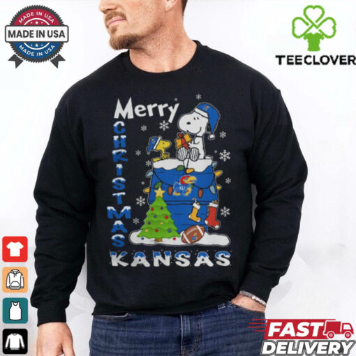 Kansas Jayhawks Snoopy And Woodstock Merry Christmas Shirt