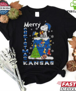 Kansas Jayhawks Snoopy And Woodstock Merry Christmas Shirt