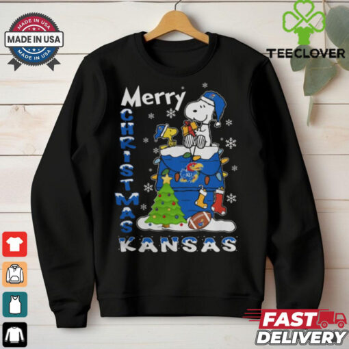 Kansas Jayhawks Snoopy And Woodstock Merry Christmas Shirt