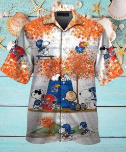 Kansas Jayhawks Snoopy Autumn Short Sleeve Button Up Tropical Hawaiian Shirt