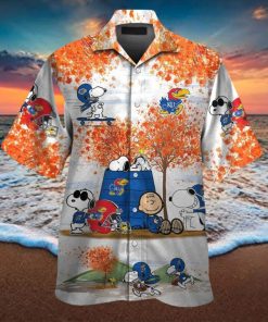 Kansas Jayhawks Snoopy Autumn Short Sleeve Button Up Tropical Hawaiian Shirt