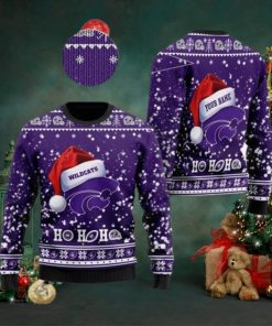 Kansas State Wildcats Santa Claus Hat Ho Ho Ho 3D Custom Name Ugly Christmas Sweater