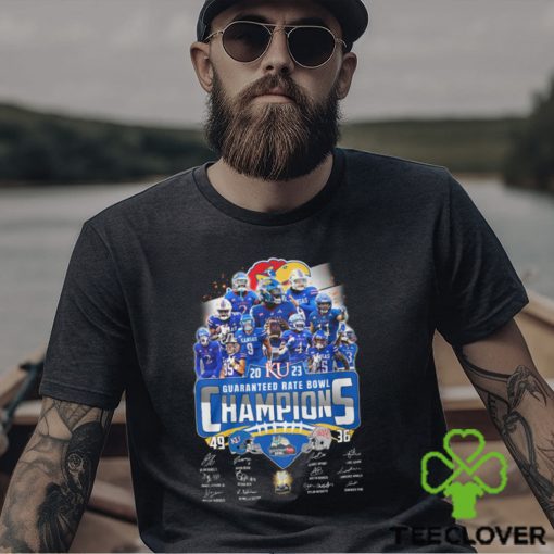 Kansas jayhawks guarateed rate bowl champions team player name signature shirt