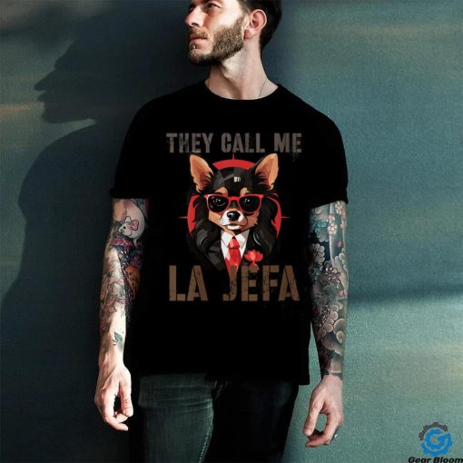 Kawaii THEY CALL ME LA JEFA Chihuahua Dog Pink Bosses Day V Neck T Shirt