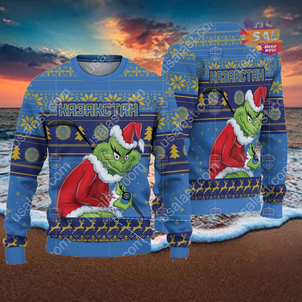 Kazakhstan Ice Hockey Team Grinch Hockey Stick Ugly Christmas Sweater Kazakhstan Ice Hockey Team Grinch Hockey Stick Ugly Christmas Sweater