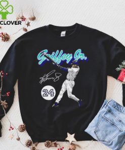 Ken Griffey Jr. number 24 Seattle Mariners baseball player action pose signature retro shirt