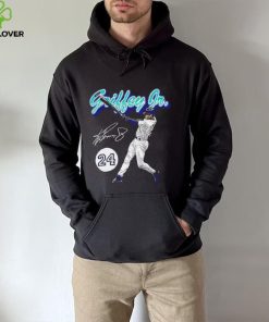 Ken Griffey Jr. number 24 Seattle Mariners baseball player action pose signature retro shirt