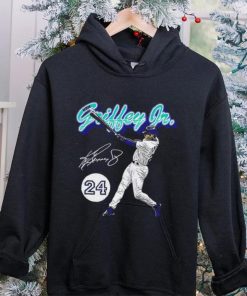 Ken Griffey Jr. number 24 Seattle Mariners baseball player action pose signature retro shirt