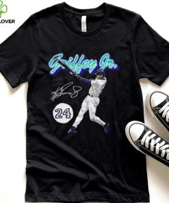 Ken Griffey Jr. number 24 Seattle Mariners baseball player action pose signature retro shirt