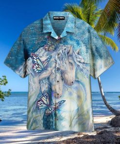 Kentucky Derby style White And Blue Hawaiian Shirts