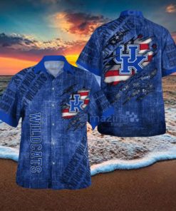 Kentucky Wildcats American Flag Retro Printed Button Down Tropical Hawaiian Shirt