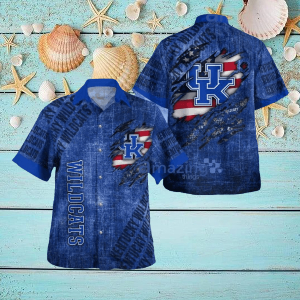 Kentucky Wildcats American Flag Retro Printed Button Down Tropical Hawaiian Shirt Kentucky Wildcats American Flag Retro Printed Button Down Tropical Hawaiian Shirt