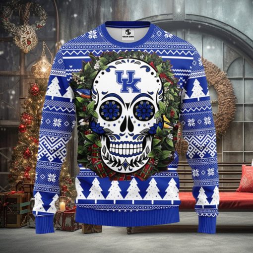 Kentucky Wildcats Skull Flower Ugly Christmas Ugly Sweater